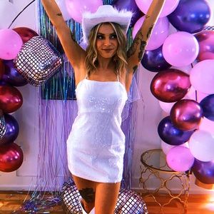 12th Tribe Emmy White Sequin Mini Dress